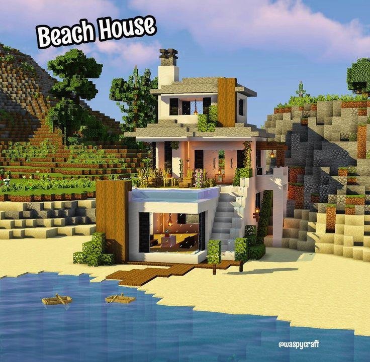 Beach house in 2022 | Minecraft beach house, Minecraft water house, Minecraft house plans