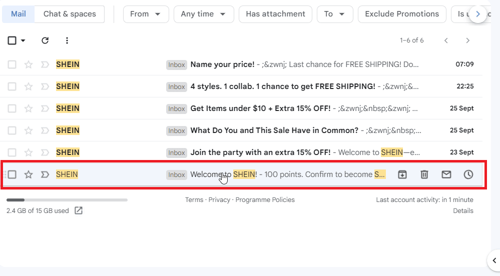 click on SHEIN email