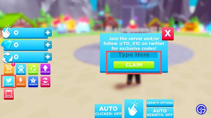how to redeem codes in Roblox Clicking Havoc