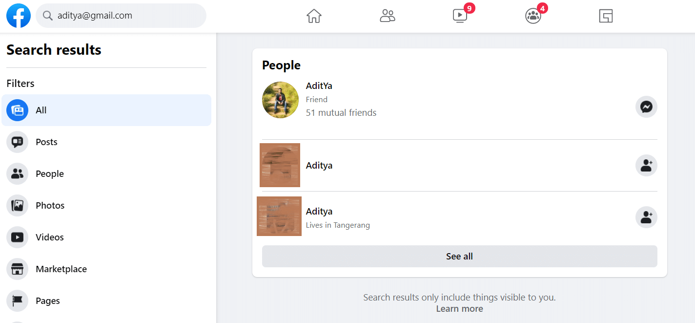 Type the Email address of the person you are looking for in the search bar and hit Enter or Return key