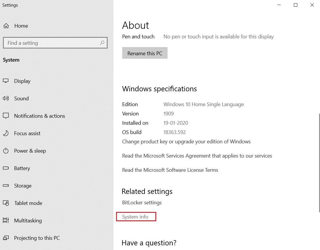 click on system info in about your PC