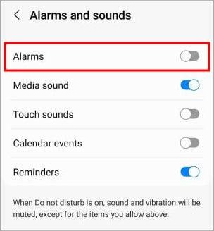 does do not disturb block alarms 