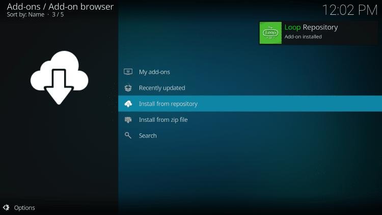 Wait a few seconds for the Loop Repository Add-on installed message to appear.
